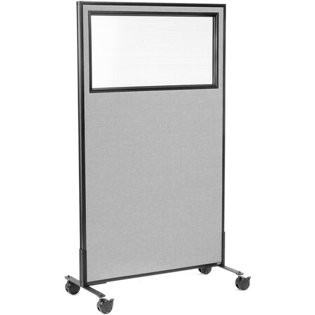 Interion By Global Industrial Interion Mobile Office Partition Panel with Partial Window, 36-1/4inW x 63inH, Gray 694980MGY